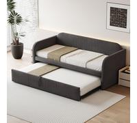 Sapgaks Canapé Lit 90x190 2 Places Convertible Avec Lit Gigogne 180x190, Sommier à Lattes, Cadre de Lit Capitonné à Rayures Verticales, Adulte Gris (Matelas Non Inclus)