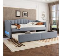 Sapgaks Canapé Lit 90x200 cm, 2 Places Convertible, Méridienne avec Lit Gigogne, Style Minimaliste, Lin, Gris (Sans Matelas)