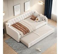 Sapgaks Canapé lit Convertible 90x200cm avec Port USB,Cadre de canape lit 2 Places avec gigogne,clic-clac,méridienne gigogne,Beige(sans Matelas)