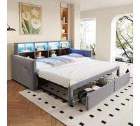 Sapgaks Canapé lit rembourré 90x190 avec lit gigogne,LED,Prises de Recharge,USB&Type-C,2 tiroirs,rangements,Cadre de lit 1 Personne avec sommier à Lattes,Velours,sans Matelas (B-Gris Clair)