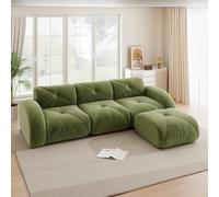 Sapgaks Canapé modulable Moderne sans Structure,canapé 3 Places en Chenille avec Pouf,Assise Large et Profonde,Mousse Haute densité 32D,Base antidérapante,canapé Convertible 3 Places en L,Vert