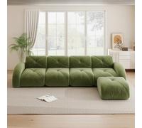 Sapgaks Canapé modulable Moderne sans Structure,canapé 4 Places en Chenille avec Pouf,Assise Large et Profonde,Mousse Haute densité 32D,Base antidérapante,canapé Convertible 4 Places en L,Vert