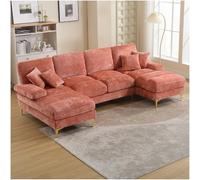 Sapgaks Canapé sectionnel en U Moderne,canapé 4 Places,Meuble rembourré Design Moderne,Tissu Chenille (Rose)