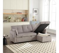 Sapgaks Canapé sectionnel modulable en L, canapé d'angle modulable pour Salon avec méridienne Interchangeable, Tissu Velours, canapé lit Multifonction avec Rangement et lit gigogne, Gris Clair