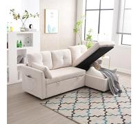 Sapgaks Canapé sectionnel modulable en L, canapé d'angle modulable pour Salon avec méridienne Interchangeable, Tissu Velours, canapé lit Multifonction avec Rangement et lit gigogne, Beige