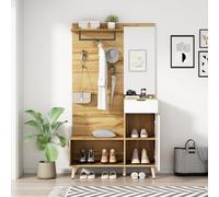 Sapgaks Ensemble de Garde Robe en Bois de 190 cm de Hauteur avec Miroir, Banc à Chaussures, Meuble à Chaussures, tiroir, étagère et patères avec charnières hydrauliques et Espace de Rangement