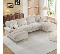 Sapgaks Grand canapé d'angle Moderne en U,avec Fauteuil inclinable Double,canapé 4 Places en Chenille,Canapé de Salon(Beige)