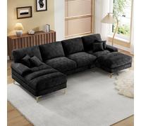 Sapgaks Grand canapé d'angle Moderne en U,avec Fauteuil inclinable Double,canapé 4 Places en Chenille,Canapé de Salon (Noir)