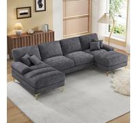 Sapgaks Grand canapé d'angle Moderne en U,avec Fauteuil inclinable Double,canapé 4 Places en Chenille,Canapé de Salon (Gris)