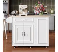 Sapgaks Îles de Cuisine Extensible Mobiles avec tiroirs,Prise de Courant et Interface USB,Espace de Stockage des poubelles,îlot de Cuisine Mobile idéal pour Cuisine et Salle à Manger (Blanc)