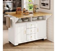 Sapgaks Îlot de Cuisine,Meuble,Buffet 120 x 40 (80) x 95 cm,Chariot de Cuisine Extensible à roulettes, Extensible des Deux côtés, avec Porte-Serviettes et étagère à épices,Trois tiroirs,(Blanc-4)