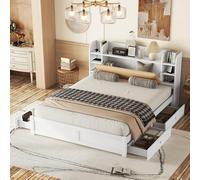 Sapgaks Lit 180 x 200 avec sommier à Lattes,lit Coffre 180x200 tiroirs,lit 2 Personnes avec Rangement,Cadre de lit Double avec Rangement,tête partiellement Rabattable,Blanc