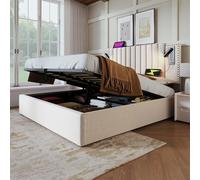 Sapgaks Lit 180x200 avec sommier à Lattes et USB,lit Coffre 180x200 avec Lampe de Lecture avec Fonction de Chargement,Cadre de lit 2 Personnes avec Rangement,Double,Coton,Beige