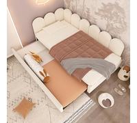 Sapgaks Lit 90x200 avec Gigogne 90x190, Canapé Lit avec Parois Latérales Interchangeables, Lit Enfant Simple avec Sommier à Lattes, Rembourré Cadre de Velours Beige(sans Matelas)