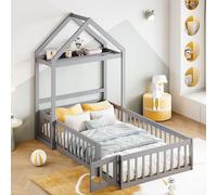Sapgaks Lit Bebe avec Espace de Rangement,lit Parapluie 90 x 200,Cadre de lit Enfant en Bois Massif barrière de Protection Totale et Portes et sommier (Gris)