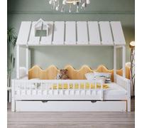 Sapgaks Lit cabane Enfants 120x200 avec lit gigogne,lit superposé Enfant 120x200 Bois,lit Mezzanine 2 Places avec sommier à Lattes,avec Barriere,lit Mezzanine avec Rangement,pin + MDF,Blanc