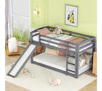 Sapgaks Lit cabane Enfants 90x200,lit superposé Enfant antichute,lit Mezzanine 2 Places,lit superposé 2 Places,lit Enfant avec Barriere et Toboggan,lit Mezzanine escalier en Bois Massif,Gris