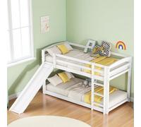 Sapgaks Lit cabane Enfants 90x200,lit superposé Enfant antichute,lit Mezzanine 2 Places,lit superposé 2 Places,lit Enfant avec Barriere et Toboggan,lit Mezzanine escalier en Bois Massif,Blanc