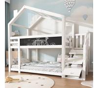 Sapgaks Lit cabane Enfants 90x200 Lit superposé Enfant lit Double lit Simple avec cheminée, Rangement et Protection Anti Chute, lit Mezzanine pour Enfants avec Tableau Blanc