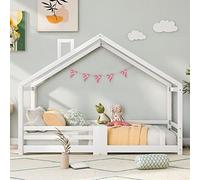 Sapgaks Lit cabane Enfants 90x200 Lit superposé Enfant lit Double lit Simple Protection Anti Chute avec cheminée Sommier à Lattes Robuste en pin sans Matelas Blanc