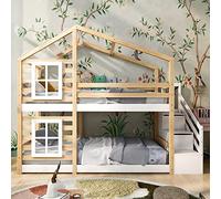 Sapgaks Lit cabane Enfants 90x200 Lit superposé Enfant lit Double lit Simple Protection Anti Chute, cabane d'arbre avec tiroir et Protection Anti Chute, lit Mezzanine pour Enfants Naturel et Blanc