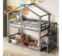 Sapgaks Lit cabane Enfants 90x200,lit superposé Enfant,lit Mezzanine 2 Places Bois,avec sommier à Lattes et clôture,lit Enfant avec Barriere,Cadre de superposé en Bois,Gris