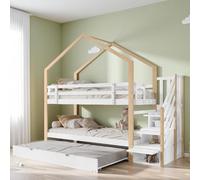 Sapgaks Lit cabane Enfants 90x200cm et 90x190cm,lit superposé Enfant antichute,lit Mezzanine 2 Places,dans Les Arbres escamotable,escalier avec 4 tiroirs,avec sommier à Lattes,Blanc