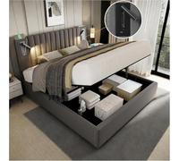 Sapgaks Lit capitonné 140x200cm, tête de lit Design Rivet avec Fonction de Chargement USB et liseuse, avec Coffre de lit à Rangement hydraulique, matière Coton, Gris (Matelas Non Inclus)