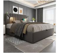 Sapgaks Lit capitonné 160x200cm, tête de lit Design Rivet avec Fonction de Chargement USB et liseuse, avec Coffre de lit à Rangement hydraulique, matière Coton, Gris (Matelas Non Inclus)