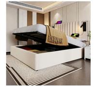 Sapgaks Lit capitonné 180x200cm, tête de lit Design Rivet avec Fonction de Chargement USB et liseuse, avec Coffre de lit à Rangement hydraulique, matière Coton, Beige (Matelas Non Inclus)