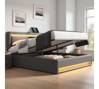 Sapgaks Lit Coffre 160 x 200 avec Espace de Rangement et LED,Cadre de lit 160 x 200 avec sommie à lattesr,Lit 2 Personnes avec Port USB,Prend en Charge Le Chargement sans Fil
