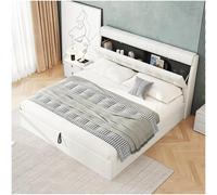 Sapgaks Lit Coffre hydraulique 160x 200,Lit Double rembourré avec Rangement caché pour Table de Chevet,lit 160x 200 avec sommier,PU,Blanc