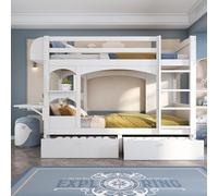 Sapgaks Lit Enfant 90x200 avec Bureau Rabattable,lit superposé Enfant 90x200 avec échelle et 2 tiroirs et étagère,lit Mezzanine 2 Places,lit Double Enfant Multifonction,Bois Massif,Blanc