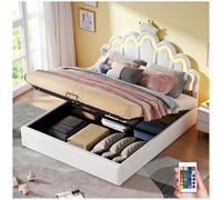 Sapgaks Lit Enfant avec éclairage d'ambiance réglable,lit Coffre 140x200 avec Espace de Stockage hydraulique,Cadre de lit 2 Personne avec sommier,Blanc