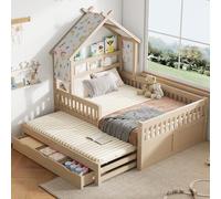 Sapgaks Lit Enfant en Bois 140 x 200 avec lit gigogne 90x190,3 tiroirs et barrières de sécurité,lit cabane Enfants,Cadre de lit 140 x 200 avec sommier à Lattes (C-Jaune Clair 140x200)