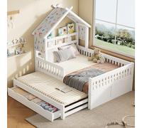 Sapgaks Lit Enfant en Bois 140 x 200 avec lit gigogne 90x190,3 tiroirs et barrières de sécurité,lit cabane Enfants,Cadre de lit 140 x 200 avec sommier à Lattes (C-Blanc 140x200)