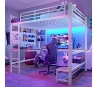 Sapgaks Lit Mezzanine avec Bureau 140 x 200 avec Prise USB+Type-C,lit Mezzanine 1 Place Enfant avec Bande LED,lit Enfant avec Rangement,superposé,Plusieurs étagères,avec Panneau perforé