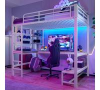 Sapgaks Lit Mezzanine avec Bureau 90 x 200 avec Prise USB+Type-C,lit Mezzanine 1 Place Enfant avec Bande LED,lit Enfant avec Rangement,superposé,Plusieurs étagères,avec Panneau perforé