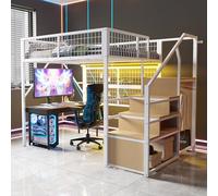 Sapgaks Lit Mezzanine Enfant/Jeune en Fer,avec Lumineuses LED et Armoire Ouverte,lit Mezzanine 2 Place 140 x 200 cm avec escalier de sécurité et Haute clôture,lit cabane Enfants 140x200 (E-Blanc 140)