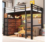 Sapgaks Lit mi Hauteur en métal 140x200 avec éclairage LED,8 tiroirs,étagères, Panneau perforé,lit Mezzanine Enfant,Cadre de lit Enfant,Noir
