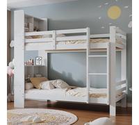 Sapgaks Lit superposé 90 x 200 cm avec étagères de Rangement et échelle 3 Niveaux, sommier en Bois Massif, Blanc (Cadre de lit Uniquement)