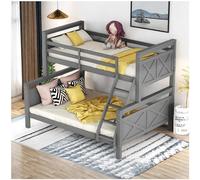 Sapgaks lit superposé avec escalier et garde-corps de sécurité, convertible en 2 lits séparés, lit enfant 90x140x200 cm, bois pour enfants, adolescents et adultes, gris