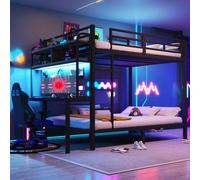 Sapgaks Lit superposé Enfant 140 x 200 cm avec LED et Port USB,lit Mezzanine 2 Places,lit superposé 2 Places lit Double Enfant,lit Enfant avec Rangement,avec Compartiments de Rangement et Bureau,Noir