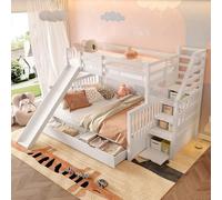 Sapgaks Lit superposé Enfant 90 x 200 avec Espace de Rangement et Toboggan,lit Mezzanine 2 Places escalier 90 x 200,lit cabane Enfants avec Barriere,Blanc