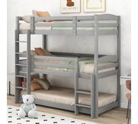 Sapgaks Lit superposé Enfant 90 x 200,lit Mezzanine 3 Places,lit cabane Enfants 90 x 200,Triple superposé en Bois pour Enfants, Gris