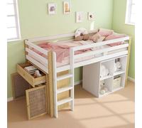 Sapgaks Lit superposé Enfant 90x200 avec 2 placards de Rangement et échelle, lit Mezzanine 2 Places 90x200, lit Enfant Multifonction,lit Enfant Simple antichute,Blanc Naturel