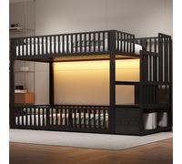 Sapgaks Lit superposé Enfant 90x200 avec LED,lit Mezzanine Enfant avec échelle de Rangement,Cadre de lit Enfant (Noir, 90x200)