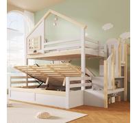 Sapgaks Lit superposé Enfant 90x200 et 140x200 cm,lit superposé 2 Places,lit Mezzanine 2 Places,lit Double Enfant avec mécanisme de relevage hydraulique,barrières de sécurité,escalier de Rangement