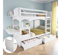 Sapgaks Lit superposé Enfant 90x200cm avec Bureau Pliant et étagère,lit Enfant avec échelle et 2 tiroirs,lit cabane Enfants 90x200cm avec sommier à Lattes,Bois Massif, Blanc