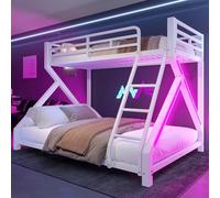 Sapgaks Lit superposé Enfant avec LED 90x200 +140x200cm,lit Mezzanine 2 Places lit superposé 2 Places de bébé avec Barre Lumineuse,lit Double Enfant,échelle de sécurité (Blanc-90 * 200+140 * 200)